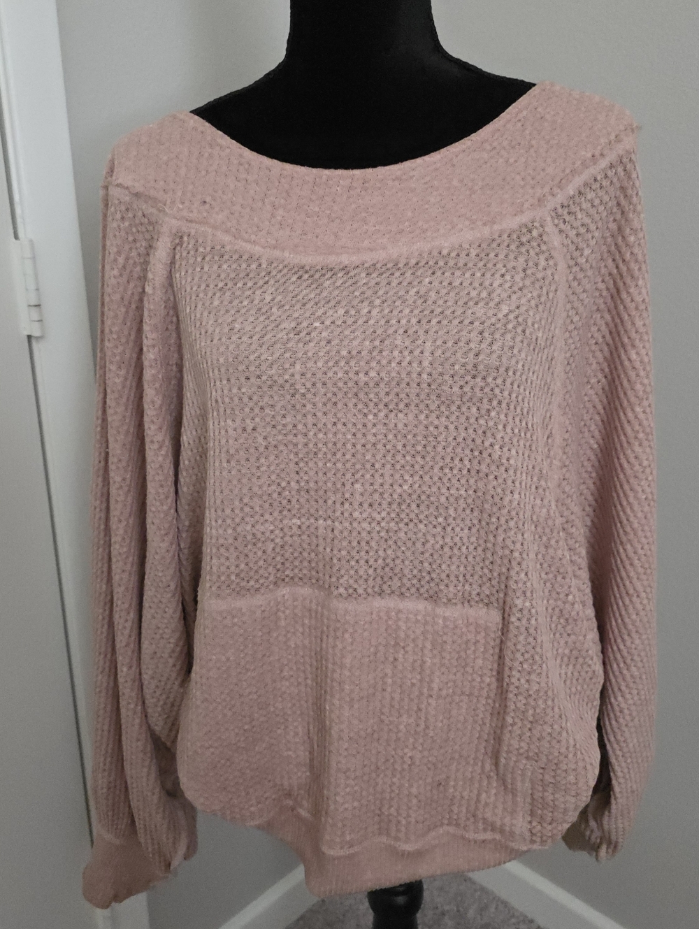 Free People | Pink Waffle Knit Oversized Sweater